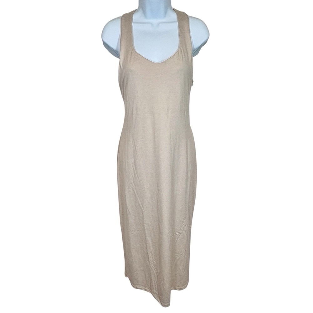 Vuori Halo Racerback Tank Midi Dress L/XL Ecru Cream Tan Athletic Soft Stretchy